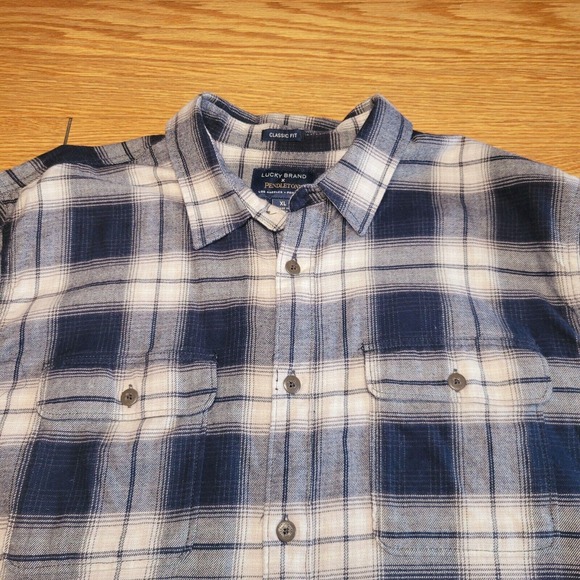 Lucky Brand x Pendleton Mens Button Up Flannel Shirt Size XL Plaid Navy/Cream - Picture 4 of 16